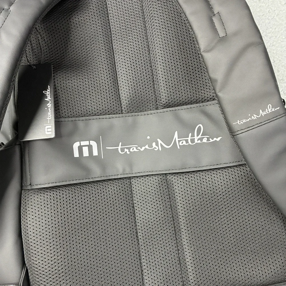 TravisMathew Backpack Black Laptop Travel Bag QISG Quanta Services Logo NWT